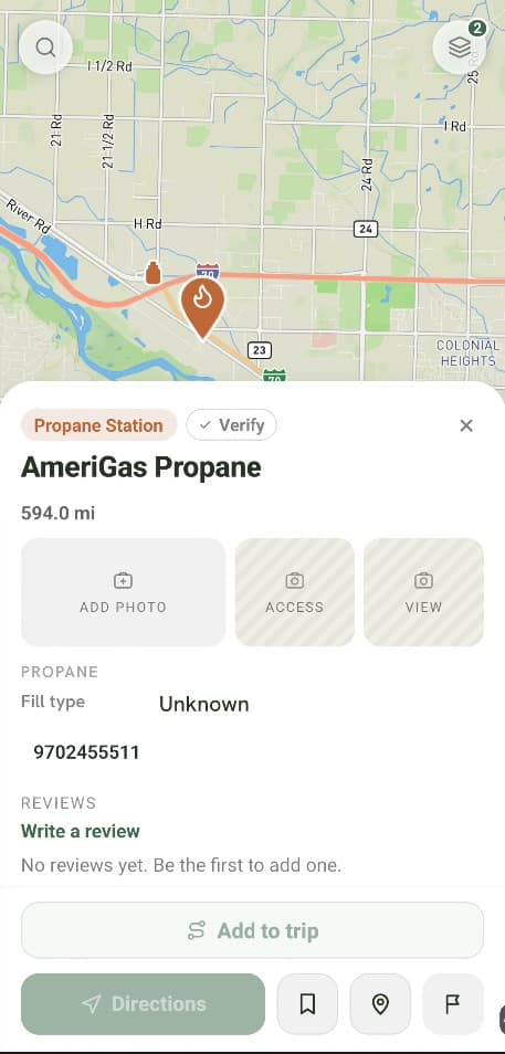 Propane fill location details in the app.
