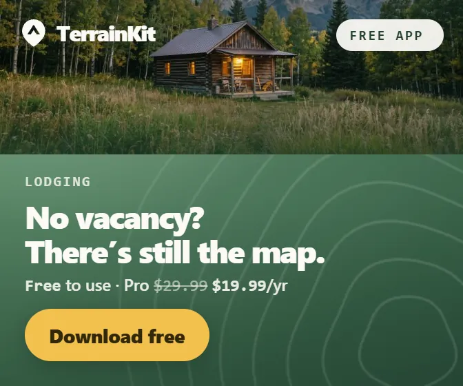 TerrainKit, the camping map app. Download free on Google Play.